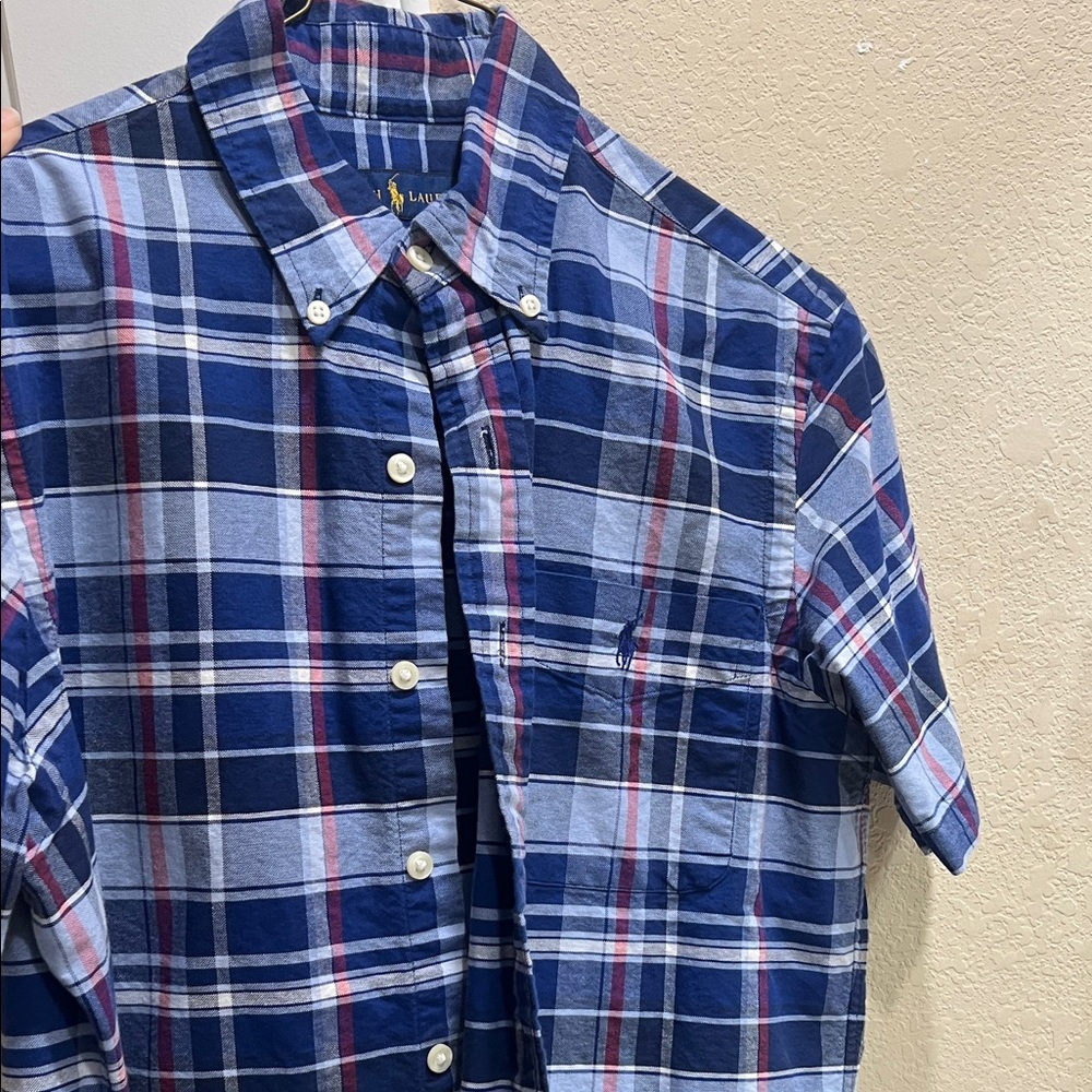Ralph Lauren Men's Navy and Red Plaid Shirt